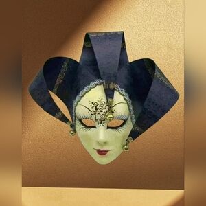Vintage Venetian Masquerade Hand Painted Blue White wall art Mask made i…